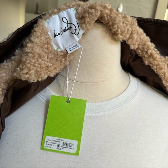 Sam Edelman Womens Tan Faux Fur Teddy Medium Length Winter Coat NWT - Picture 9 of 12